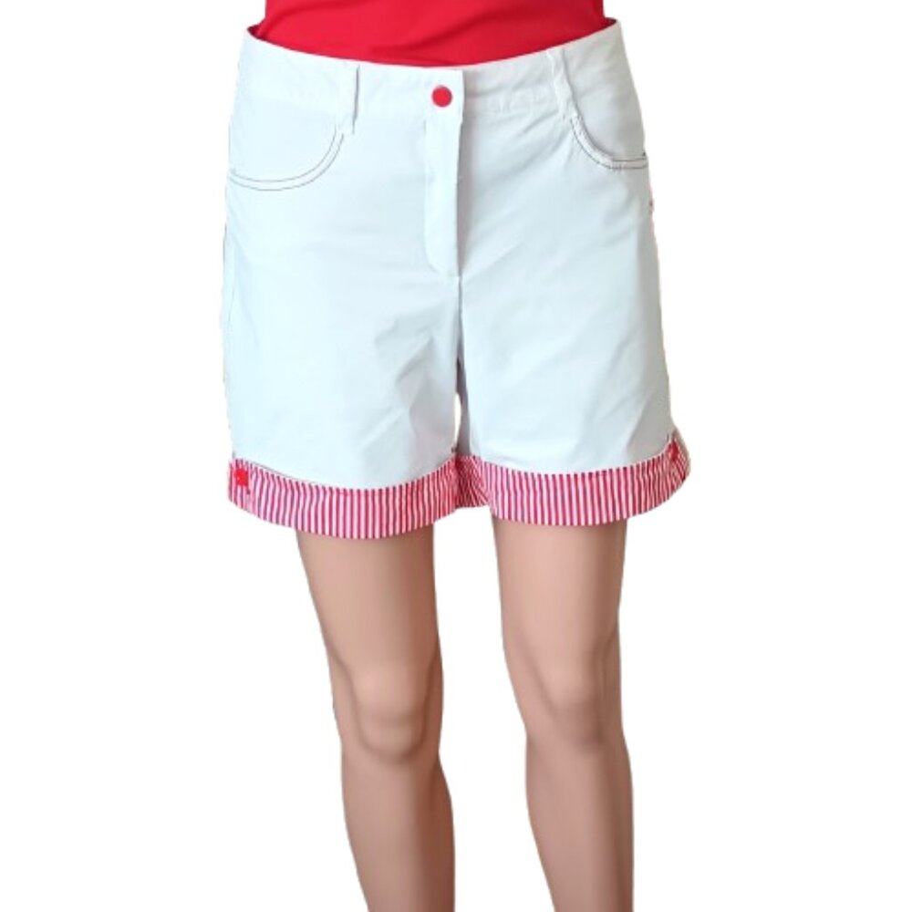 Women's KYJ Golf Shorts 8 White & Red with Pockets Stripe Trim Side Key Hook